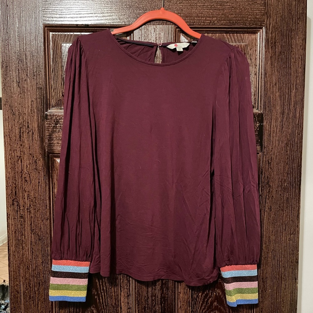 Boden Burgundy Long Sleeve Holiday T-Shirt